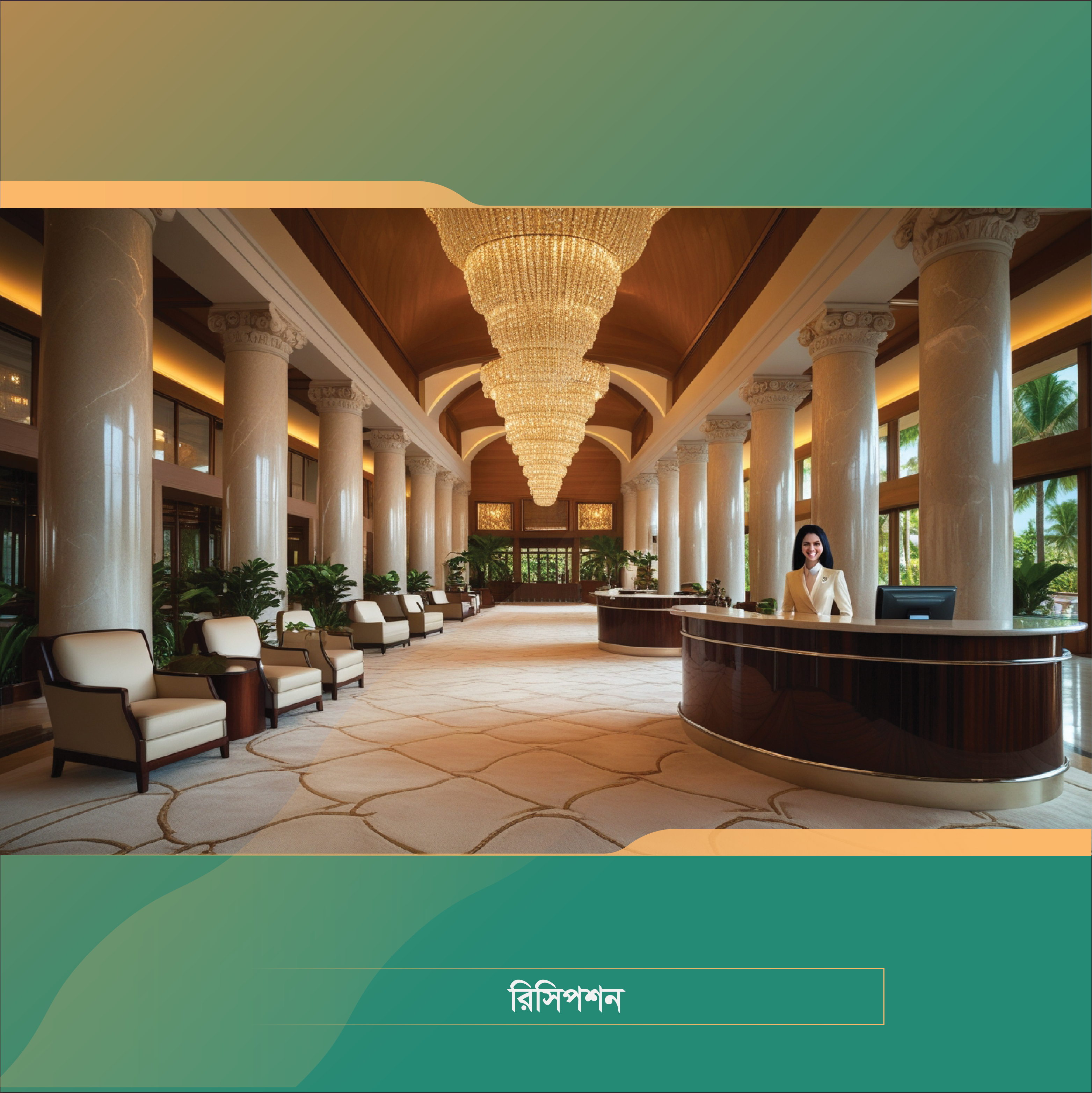 Elegant Hotel Reception with Modern Design and Hospitality